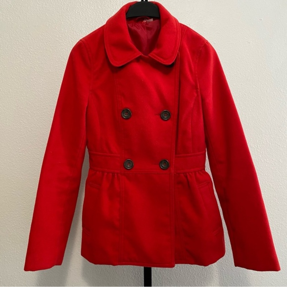 Women's Cherry Red Double Breasted Pea Coat 4 Preppy Academia Scholar‎ Paris